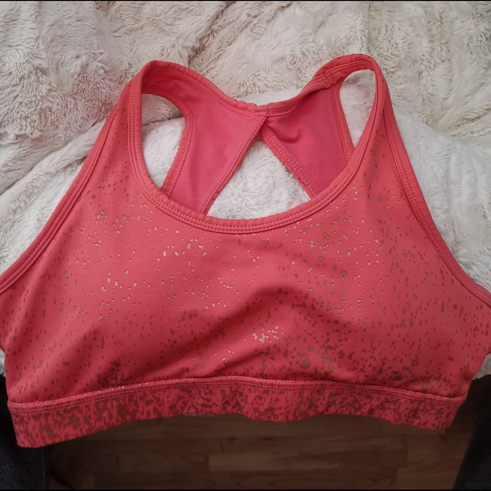 Buffbunny Gold speckled coral sports bra